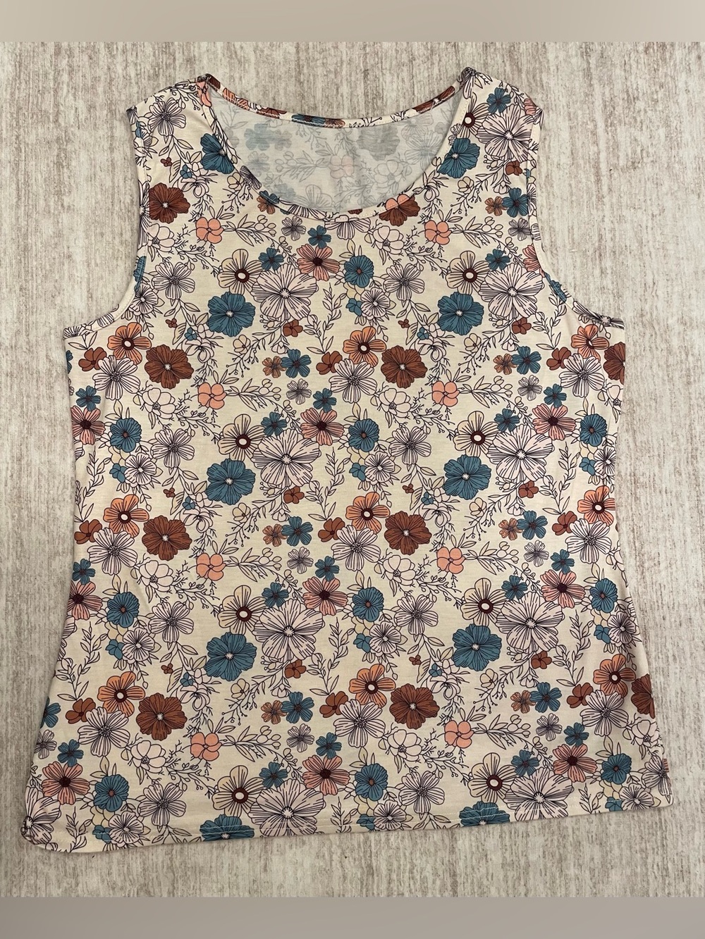 Cream Floral Print Women’s Sleeveless Tank Top - Large